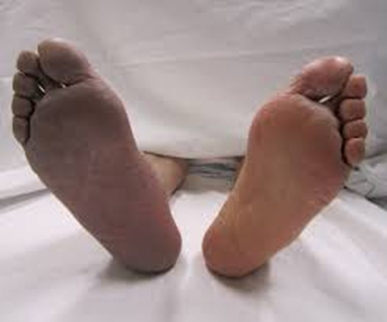 Two soles side by side: one gray-dusky and pale, the other pink.